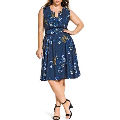 Plus Size City Chic Himari Floral Fit & Flare Dress, Blue