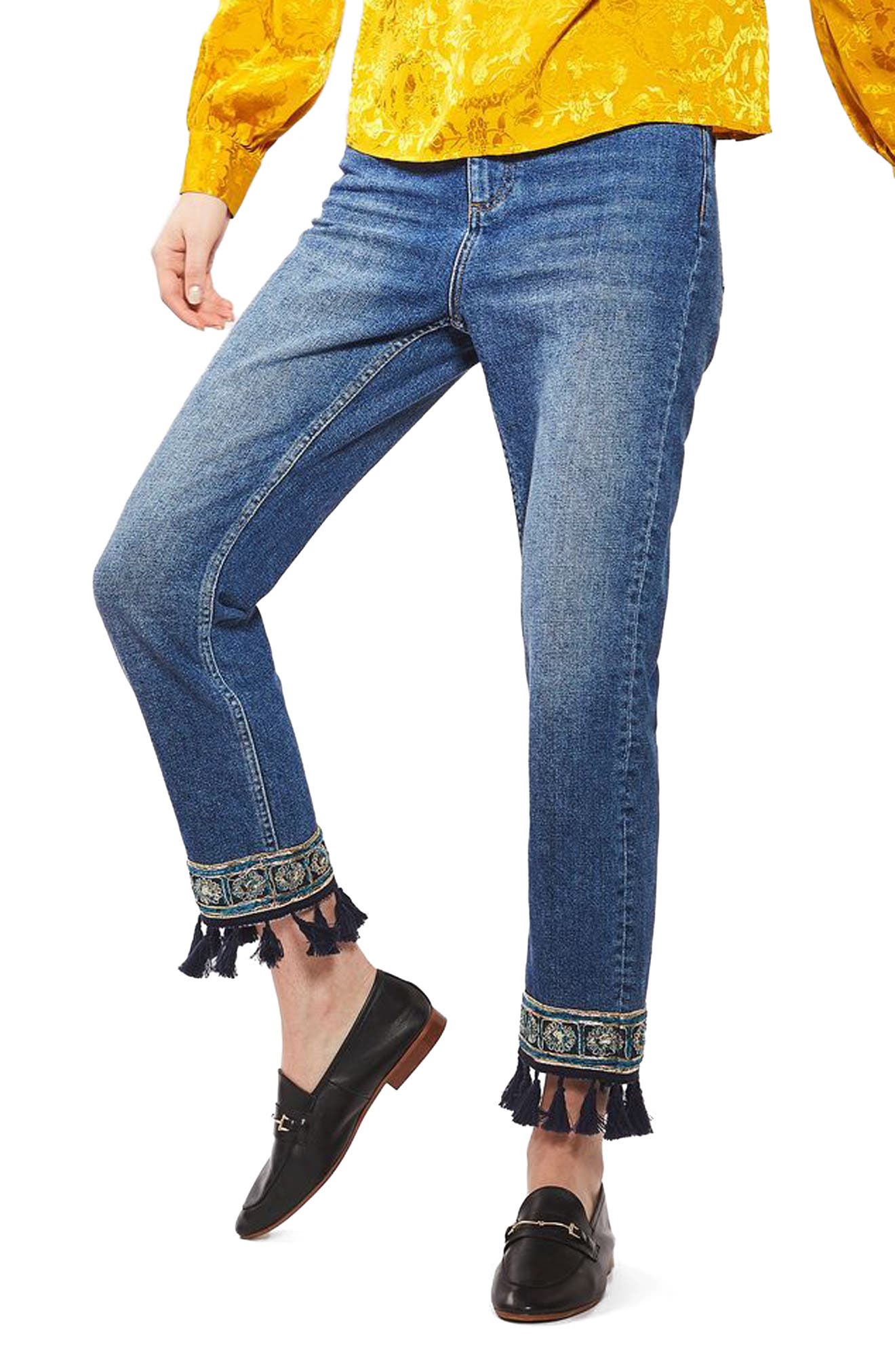 embellished hem jeans