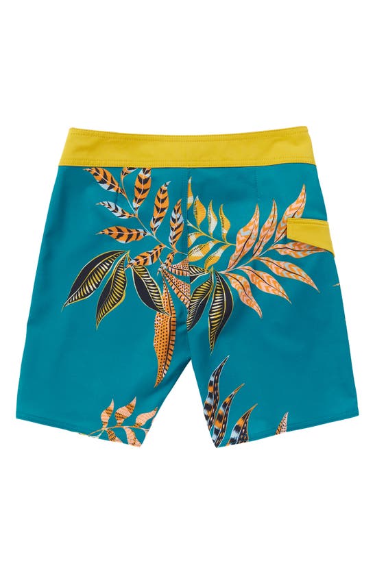 Shop Volcom Kids' Lido Print Floral Mod Tech Board Shorts In Ocean Teal