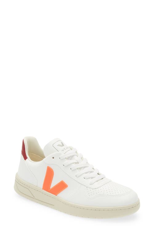 Veja V-10 Low Top Sneaker in White Orange Fluo Marsala
