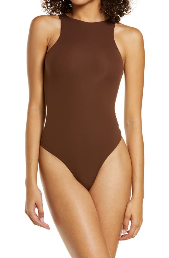 Shop Skims Fits Everybody High Neck Bodysuit In Cocoa