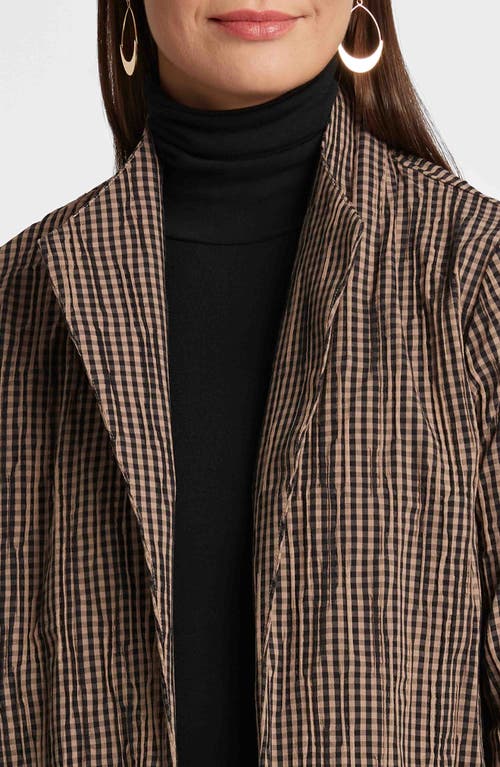 Foxcroft Alana Crinkle Cotton Blend Gingham Jacket In Almond/black