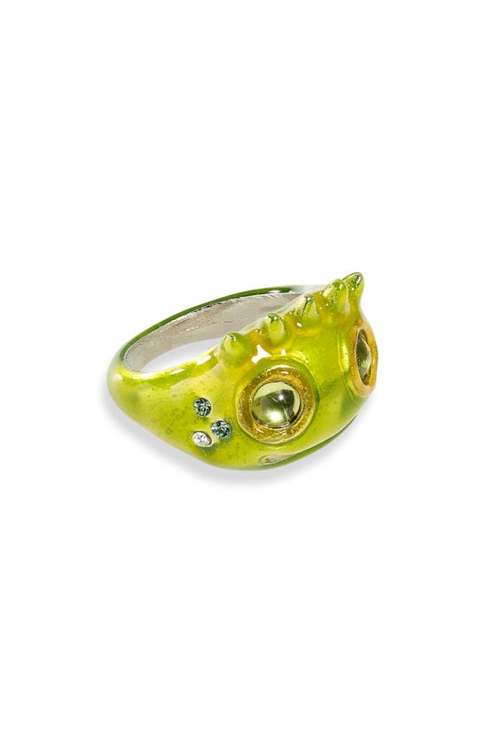 Shop Collina Strada Liberty Frog Recycled Pewter Ring In Lime