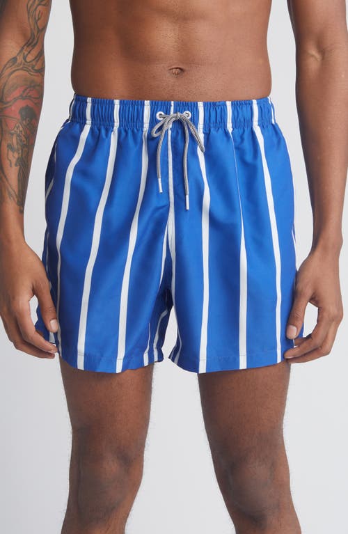 Shop Boardies Watson Stripe Mid Length Swim Trunks In Navy/white