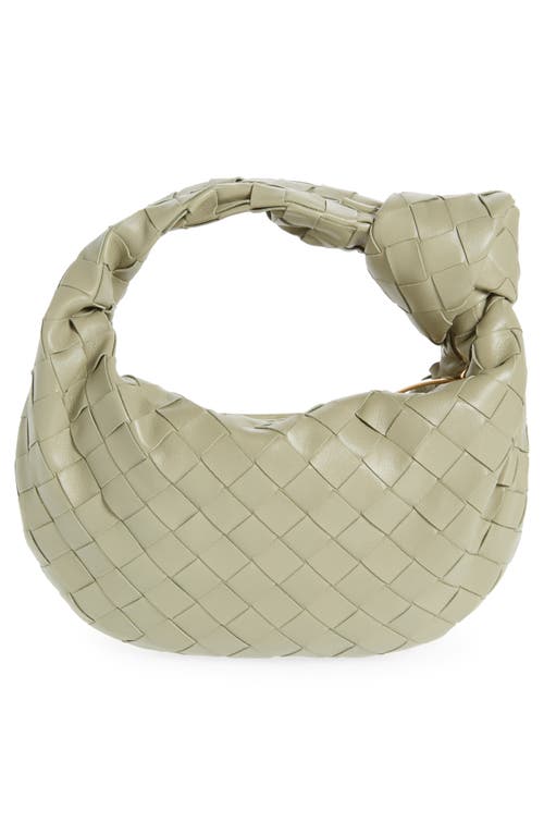 Bottega Veneta Jodie Mini Intrecciato Knot Hobo Bag In Travertine-gold