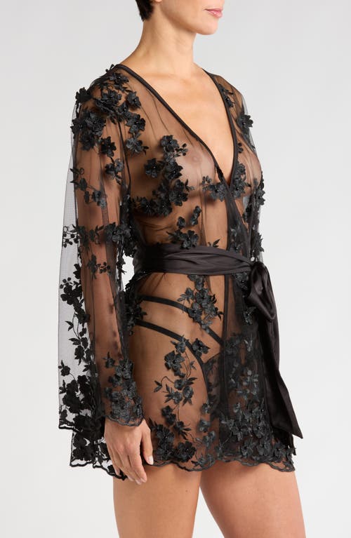 Shop Kilo Brava Floral Embroidered Short Robe In Black