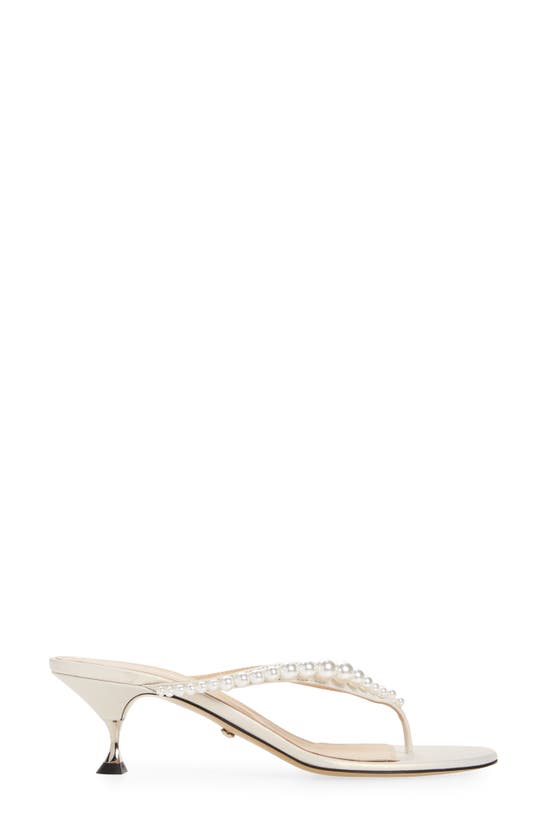 Shop Mach & Mach Sirene Imitation Pearl Embellished Kitten Heel Sandal In White