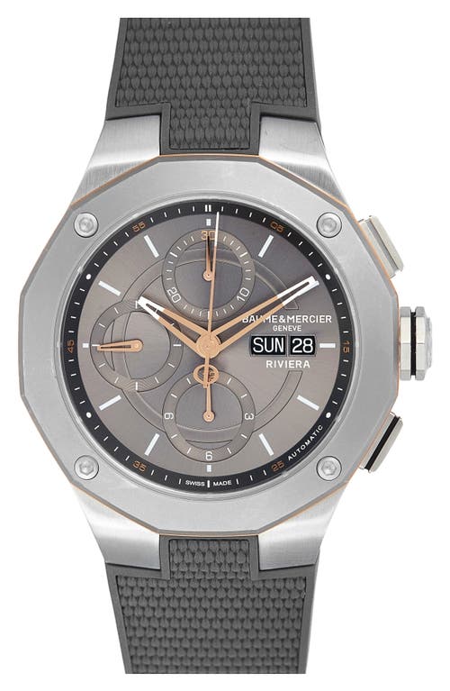 Baume & Mercier Riviera 10722 Rubber Strap Automatic Chronograph Watch, 43mm in Slate-Grey at Nordstrom