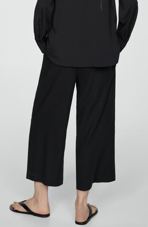 Shop Mango Linen Blend Crop Wide Leg Pants In Black