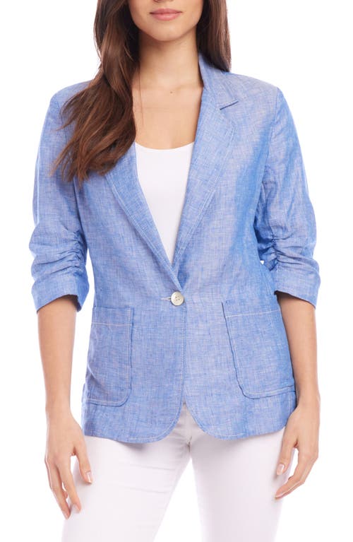 Karen Kane Ruched Sleeve Linen Jacket in Blue
