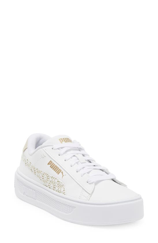 Puma Smash V3 Platform Sneaker In  White-pristine- Gold