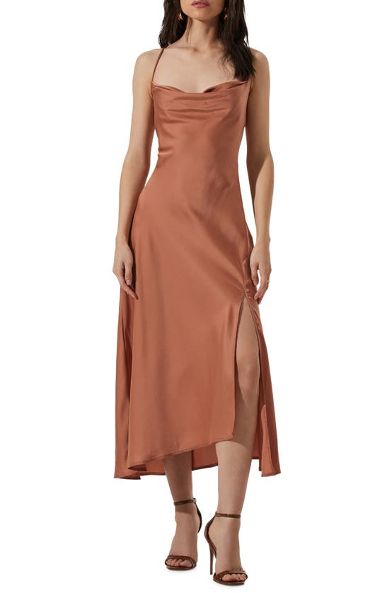 Astr Gaia Cowl Neck Satin Dress In Nude