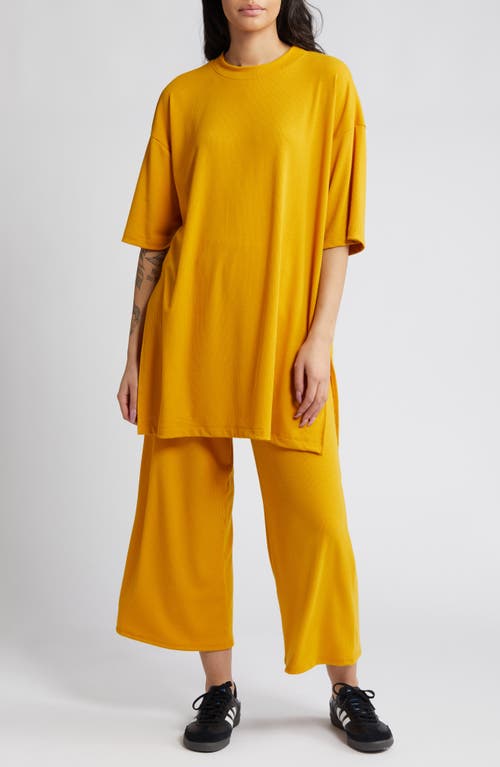 Dressed in Lala Lex Ribbed Oversize T-Shirt & High Waist Crop Pants Set in Golden Yellow at Nordstrom, Size Small