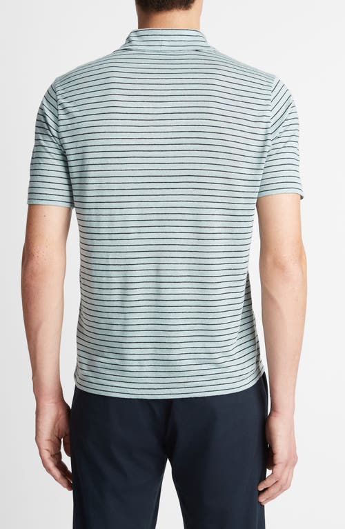 Shop Vince Stripe Linen Polo In Ceramic Blue/coastal