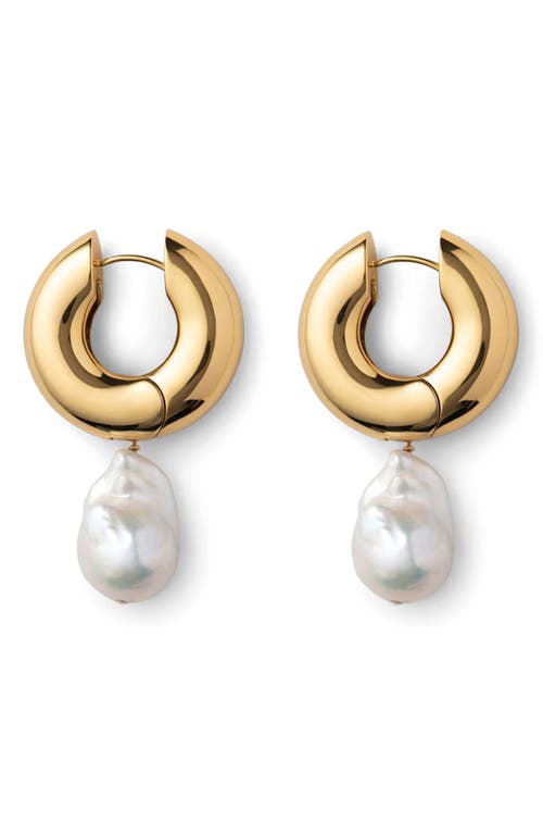 Shop Eliou Éliou Perla Imitation Pearl Drop Huggie Hoop Earrings In Gold Plated