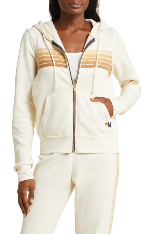 Shop Aviator Nation 5-stripe Zip Hoodie In Vintage White/tan