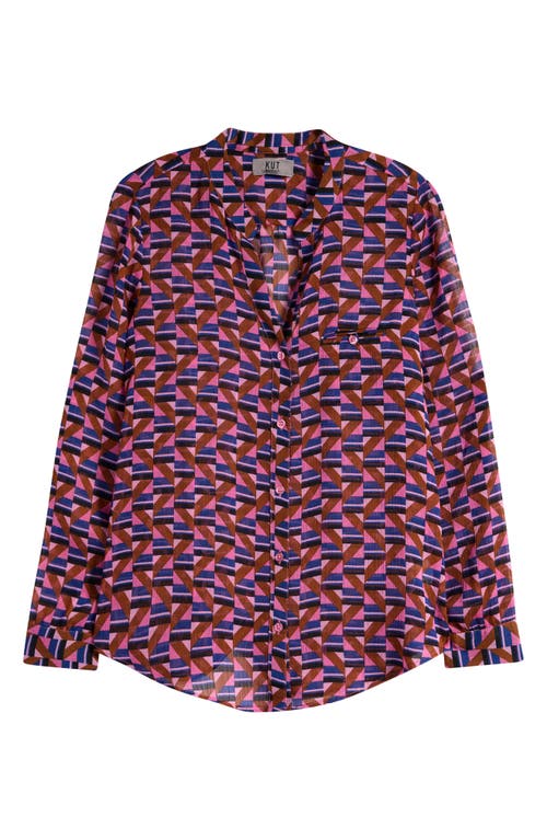 Shop Kut From The Kloth Jasmine Chiffon Button-up Shirt In Cabra-navy/pink