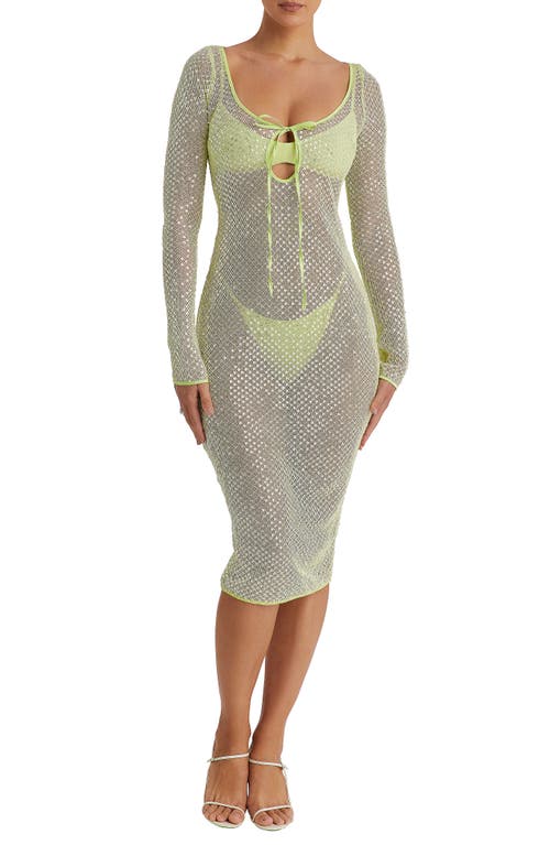 Shop Mistress Rocks Long Sleeve Sequin Mesh Midi Dress, Bra & Panties Set In Lime