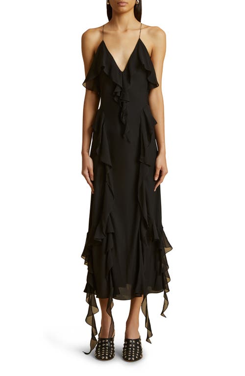 Khaite The Pim Ruffle Silk Charmeuse Dress in Black