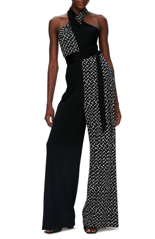 Diane Von Furstenberg Cort Mixed Print Sleeveless Jumpsuit In Tigris/black