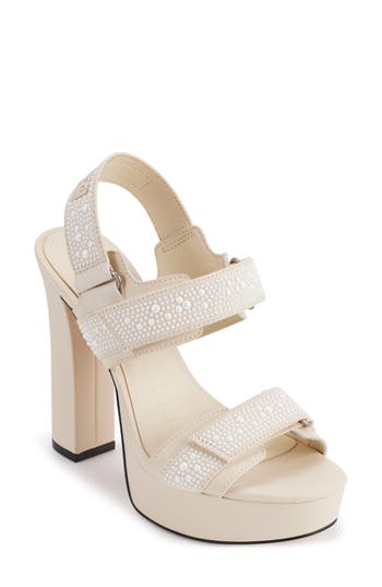 Shop Karl Lagerfeld Paris Alessia Faux Pearl Platform Sandal In Warm Mist/white