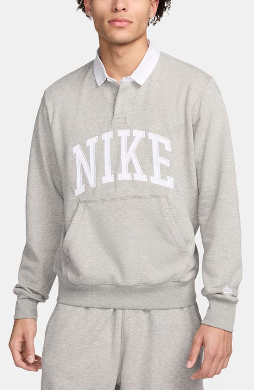 Shop Nike Club Rugby Logo Graphic Sweatshirt In Dark Grey Heather/white