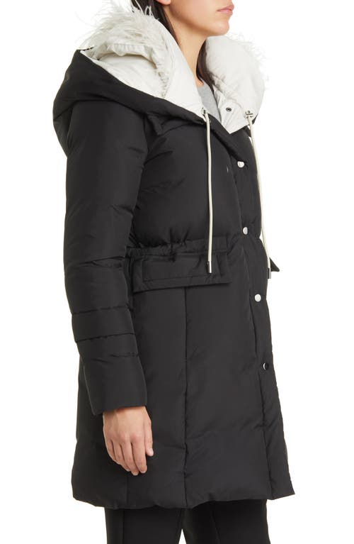 Shop Kobi Halperin Hayden Feather Trim Hooded Puffer Coat In Black/ivory