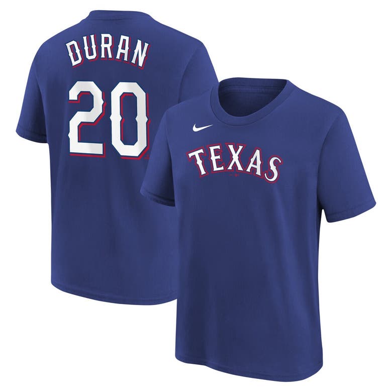 NIKE YOUTH NIKE EZEQUIEL DURAN ROYAL TEXAS RANGERS NAME & NUMBER T-SHIRT