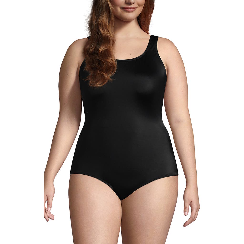Lands' End Plus Size Long Chlorine Resistant Soft Cup Tugless Sporty One Piece Swimsuit In Black