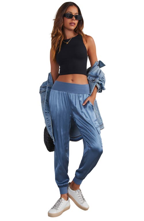 Shop Vici Collection Luxe Look Satin Joggers In Slate Blue