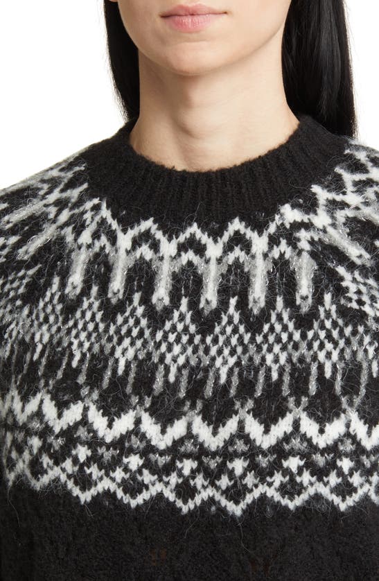Wit & Wisdom Fair Isle Pointelle Sweater In Black/ Off White