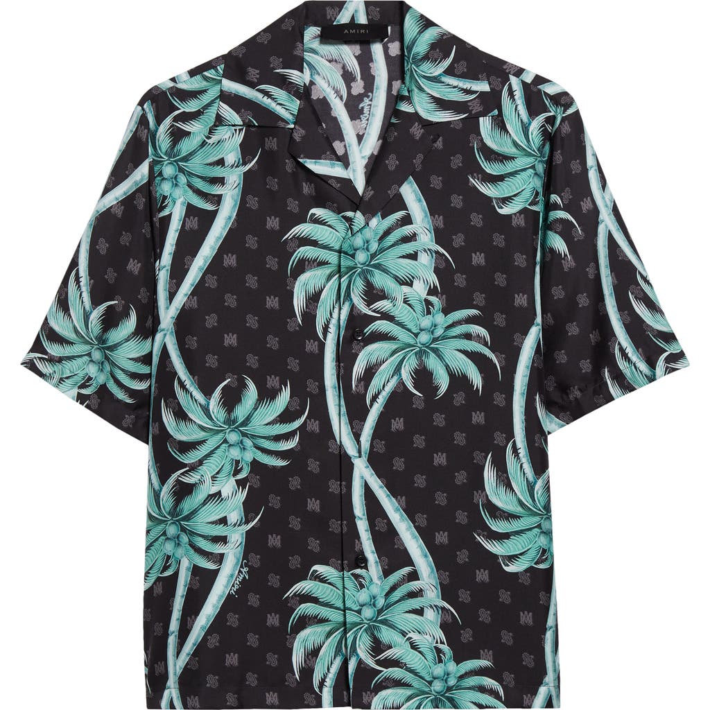 Amiri Multicolor Bowling Shirt With Cuban Collar And All-over Print In Black