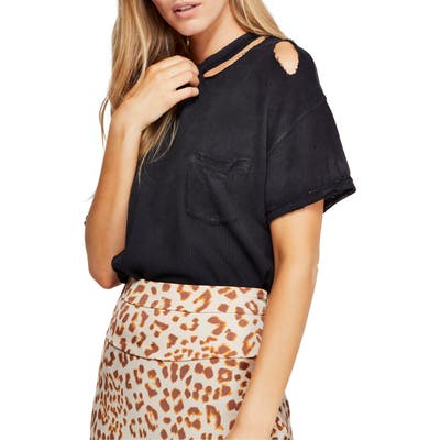 Free People Lucky Distressed Tee, Black