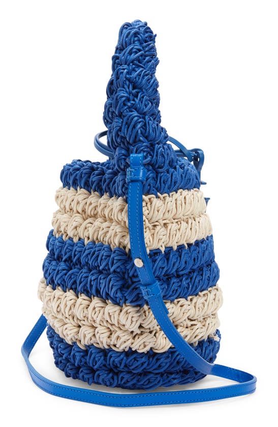 Jw Anderson Popcorn Crocheted Cotton Basket Bag In Blue/ Off White