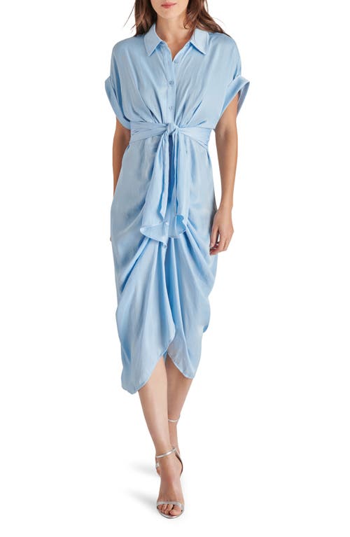 Tori Tie Waist Midi Shirtdress in Azure Blue