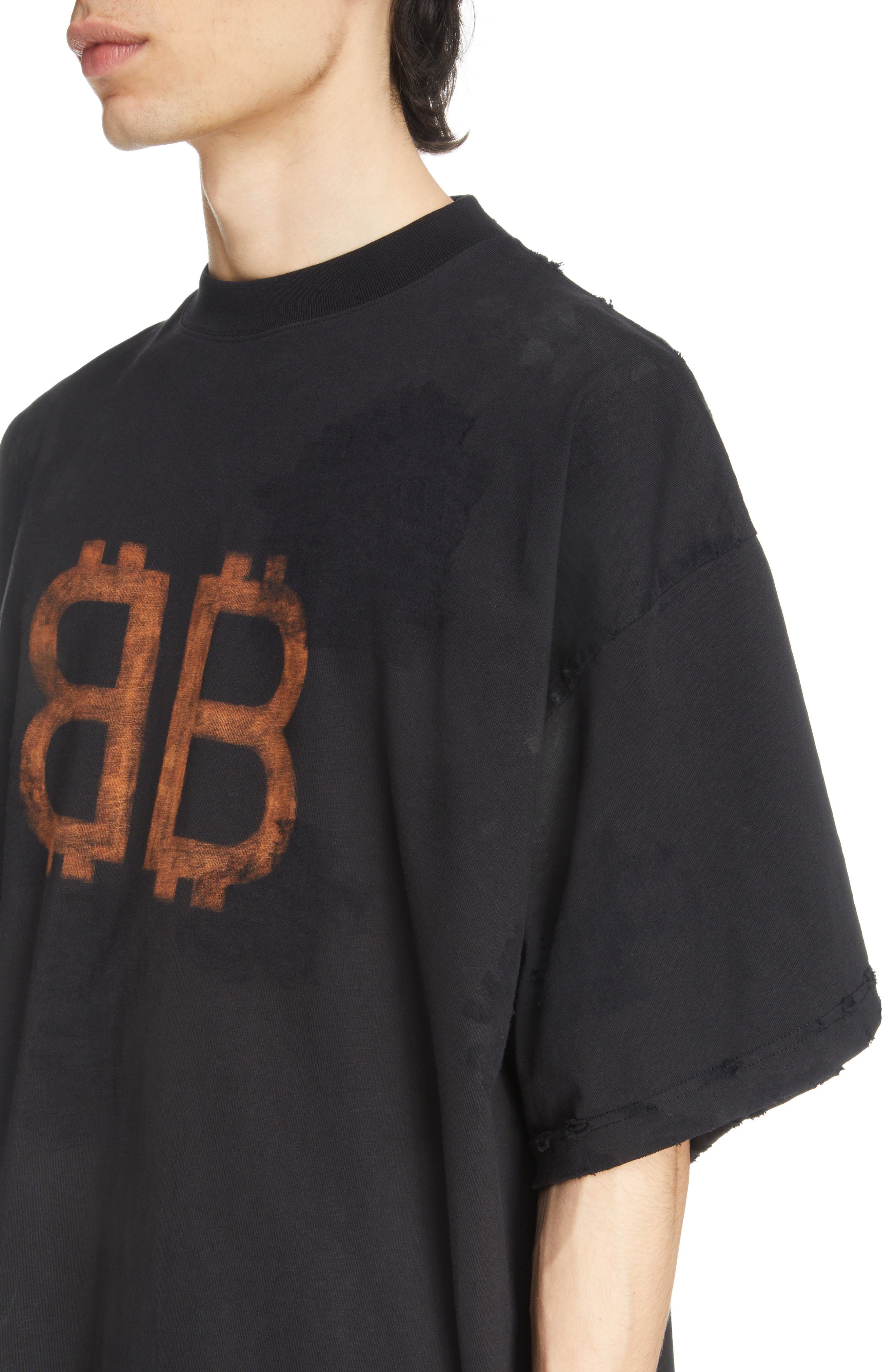 Balenciaga Crypto Logo Oversize Graphic T-Shirt in Washed Black 