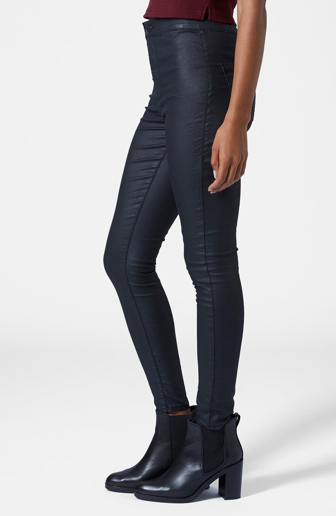 topshop black coated joni jeans