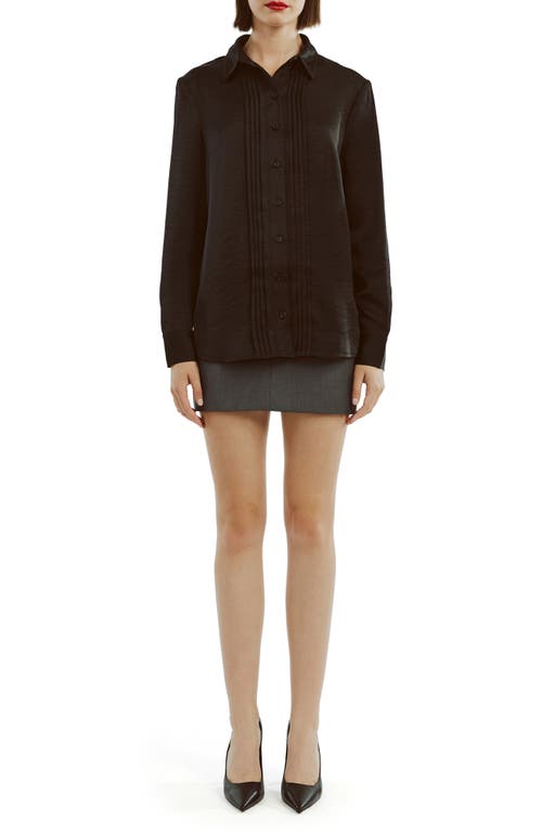 Bardot Dinah Pintuck Satin Button-up Shirt In Black