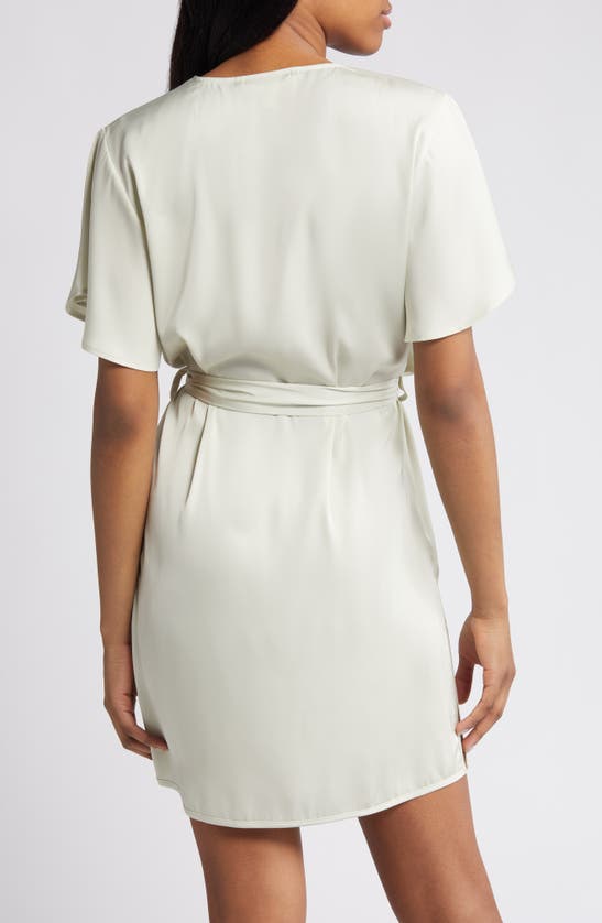 Open Edit Tie Waist Short Satin Robe In Green Shade