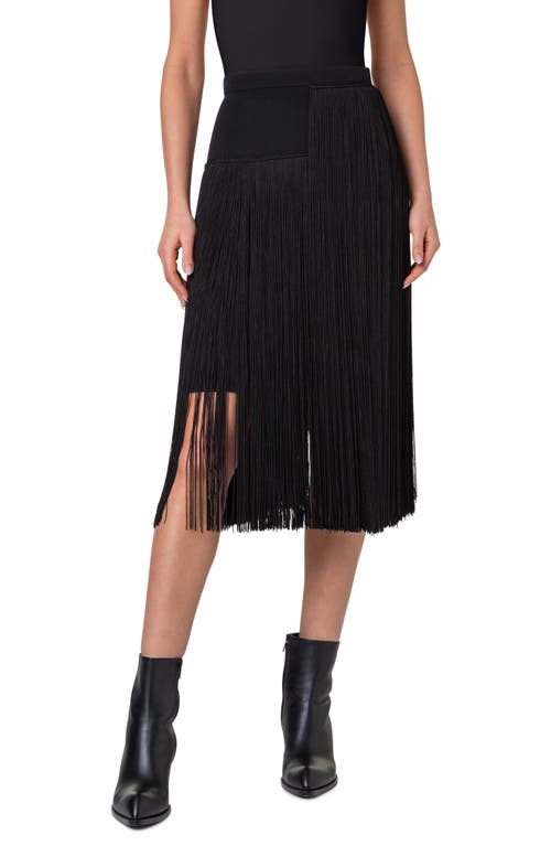 Akris Asymmetric Fringe Silk Crepe Skirt Black at Nordstrom,