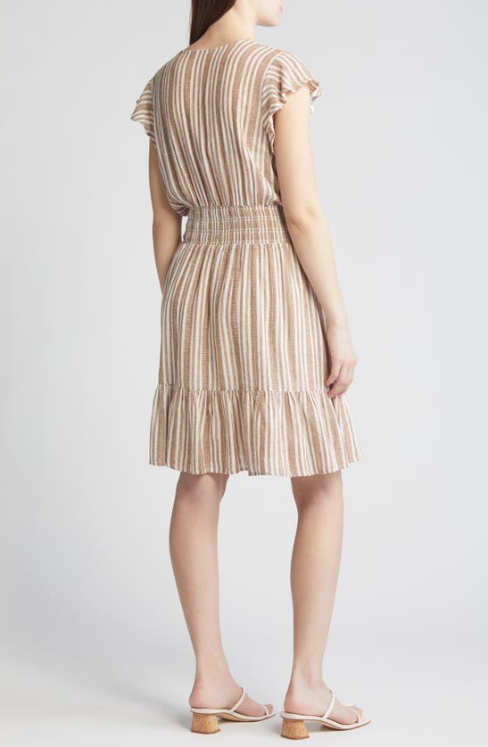 Shop Rails Tara Stripe Ruffle Sleeve Linen Blend Dress In Palo Santo Stripe