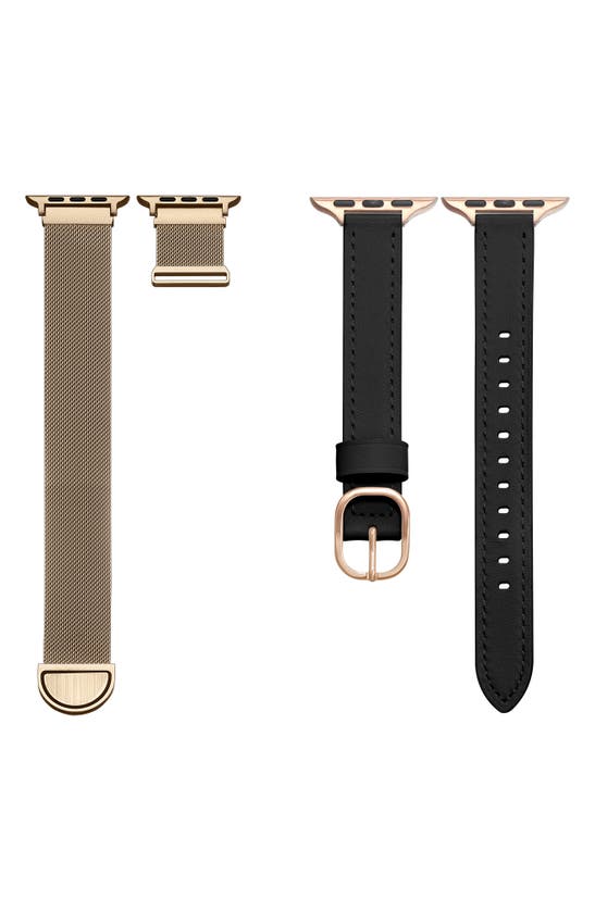 Shop The Posh Tech Assorted 2-pack Apple Watch® Watchbands In Black /gold