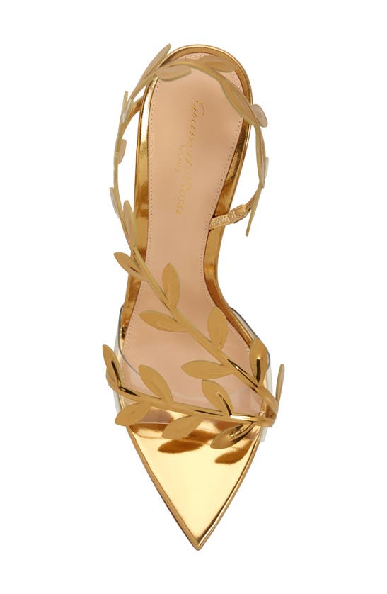 Gianvito Rossi Flavia Leaf Pointed Toe Asymmetric Slingback Sandal In Gold