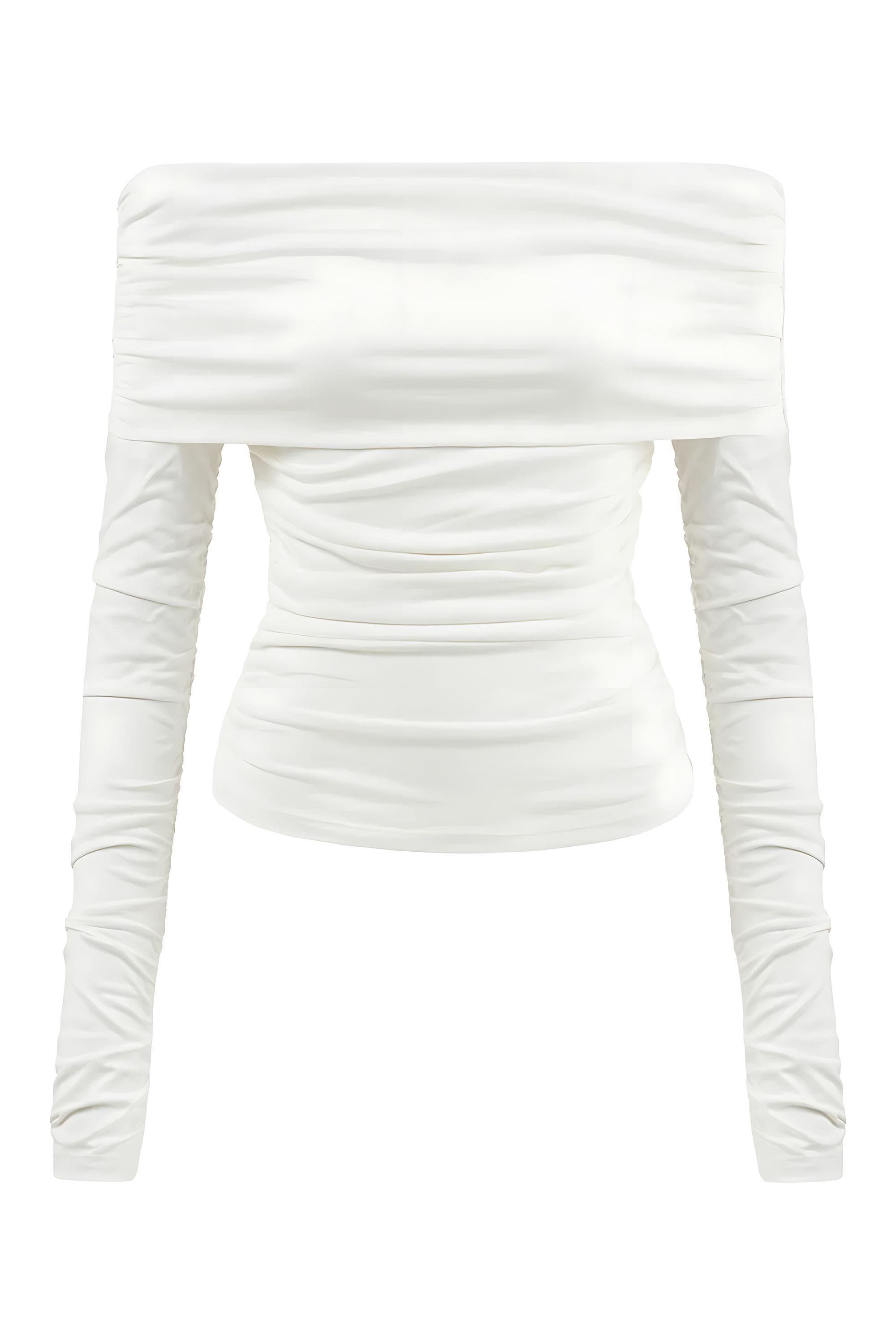 Nocturne Off Shoulder Blouse with Ruffle Detail in Ivory Cover