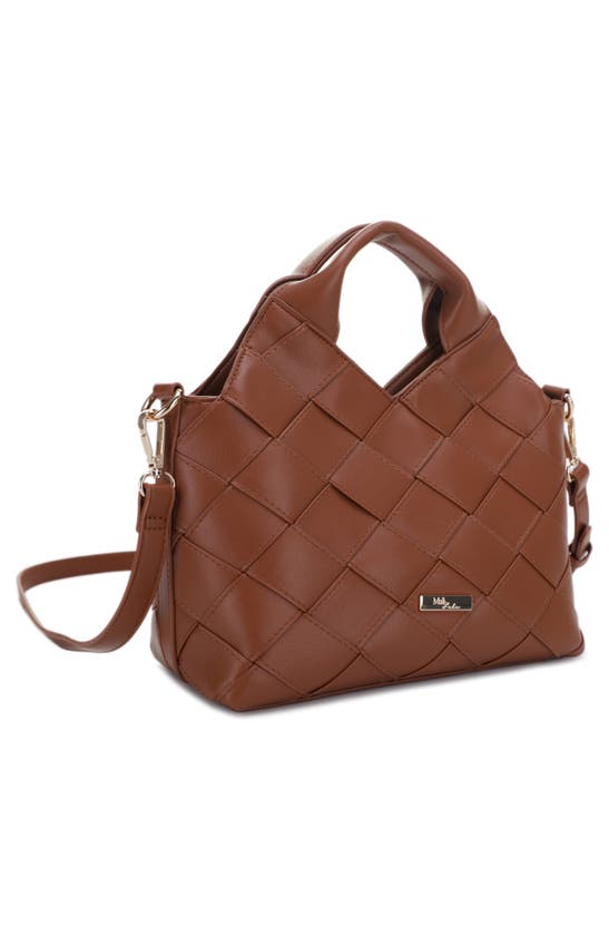 Mali + Lili Lucy Woven Vegan Leather Tote In Cognac