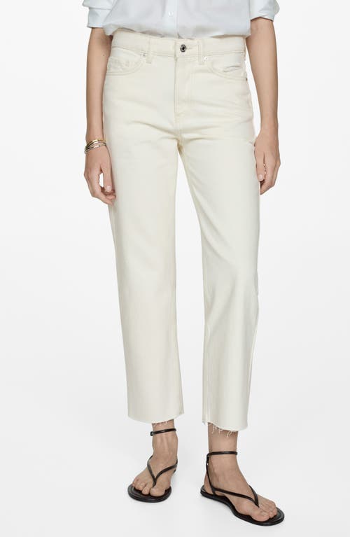 Mango Raw Hem Crop Straight Leg Jeans In Ecru