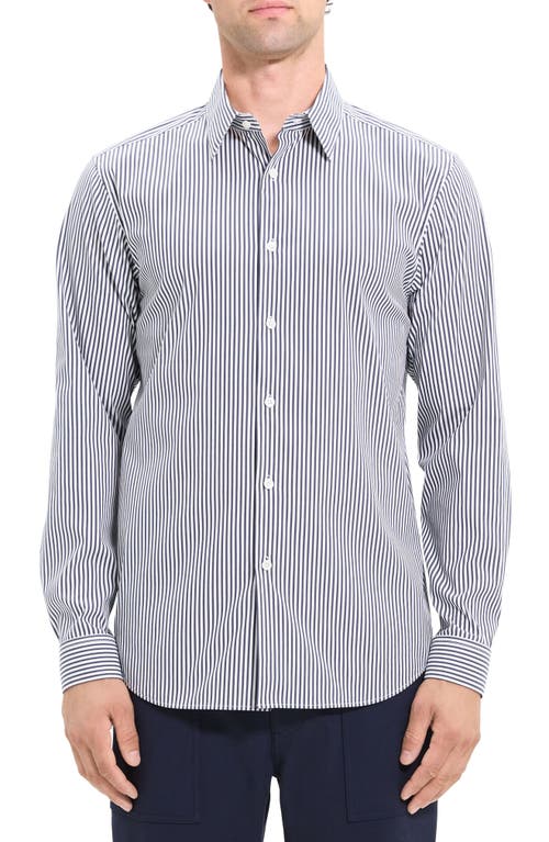 Theory Irving Jay Stripe Stretch Cotton Blend Button-up Shirt In Blue