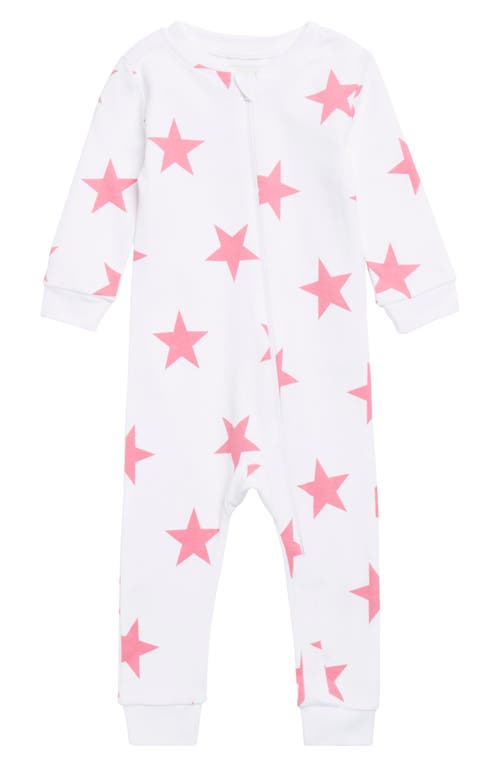 SAMMY + NAT Print Fitted One-Piece Cotton Pajamas in Pink Stars