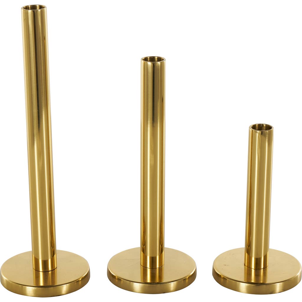 Vivian Lune Home Set Of 3 Taper Candleholders In Gold