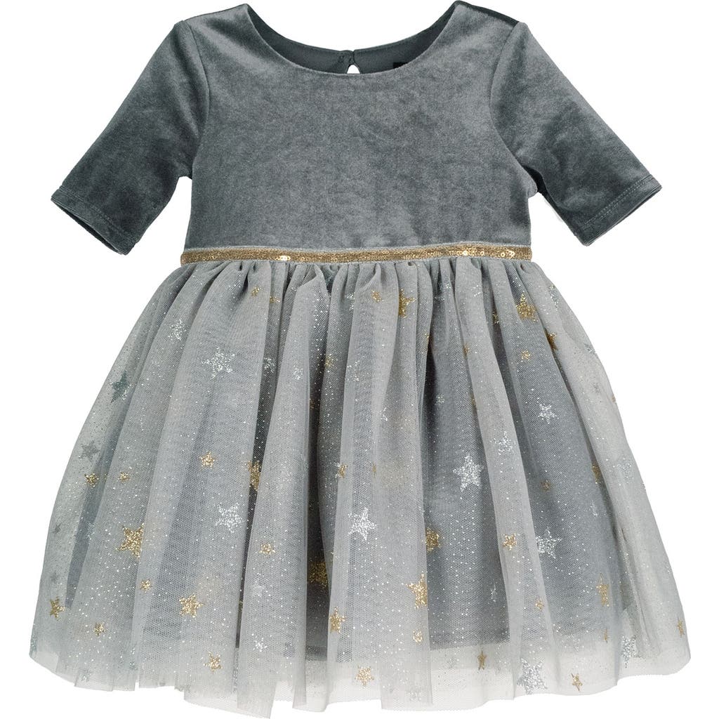 Shop Zunie Velvet & Tulle Dress In Charcoal
